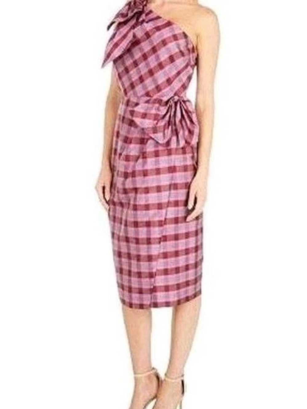 CLOSET CLOSING - Last Call! J Crew One-Shoulder Pink Plaid Midi Dress with Bow D